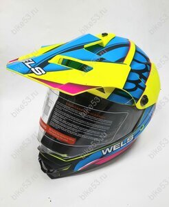Шлем WELS (кросс) 819-6, DOT (819-7 B) жёлто-синий матовый со стеклом M