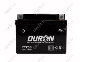 Аккумулятор 12в  5а/ч (130A) YTZ5S (YTZ5S CT1204,YTX4L-BS)  DURON